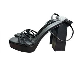 BP Black Strappy Platform Block Heel Sandals Size 11 Chunky Heel Y2K Style